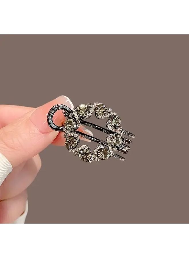 Vintage Inspired Elegant Rhinestone Round Hair Clip Hollow Alloy Side Bangs Accessory For Women Crab Clip - Image 5